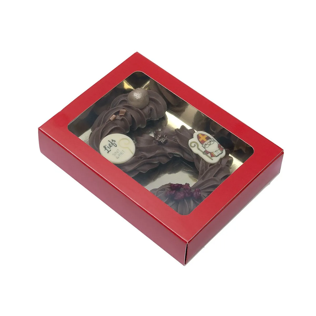 Outlet BrandNewCake Chocoladeletterdoos Klein GK1 Rood / Goud 3st