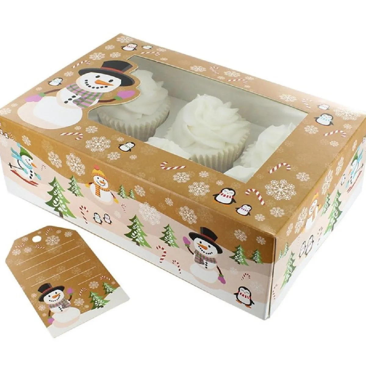New Culpitt Cupcake Doosje 6/12 Sneeuwpop (tray-venster) 20st.
