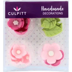 Culpitt Suikerdecoratie Bloemen en Bladeren Roze 16st.