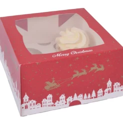 Outlet House of Marie Cupcake Doosje 4 Kerst (incl. tray met venster) 25st.