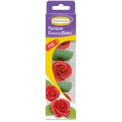 Discount Günthart Marsepein Rozen Rood met Bladeren 3st.