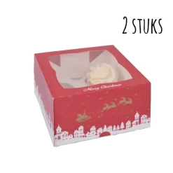 Outlet House of Marie HoM Cupcake Doosje 4 Kerst (incl. tray met venster) 2st.