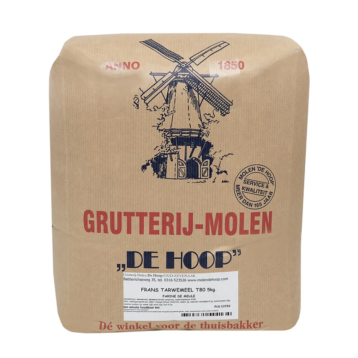 Hot Molen de Hoop Franse Tarwemeel T80 5kg (Farine Meule)