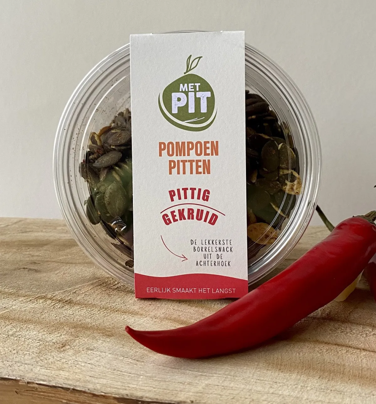 New Met Pit Nederlandse Pompoenpitten Pittig Gekruid 150g