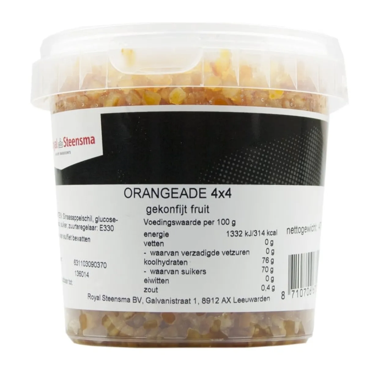 New Royal Steensma Orangeade Gekonfijte Sinaasappel 4x4mm 475gr.