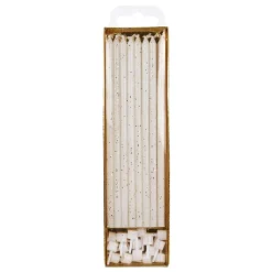 Clearance PME Taartkaarsjes Glitter Wit Extra Lang (15cm) Set/16