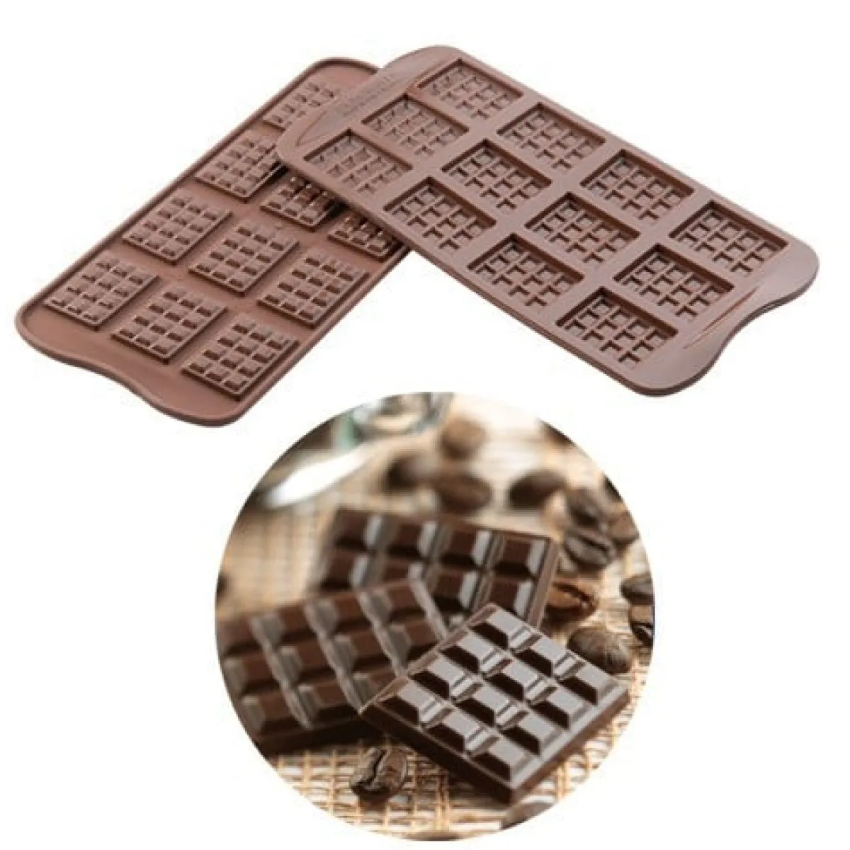Hot Silikomart Chocolademal Tabletjes (12x) 3,8x2,8 cm