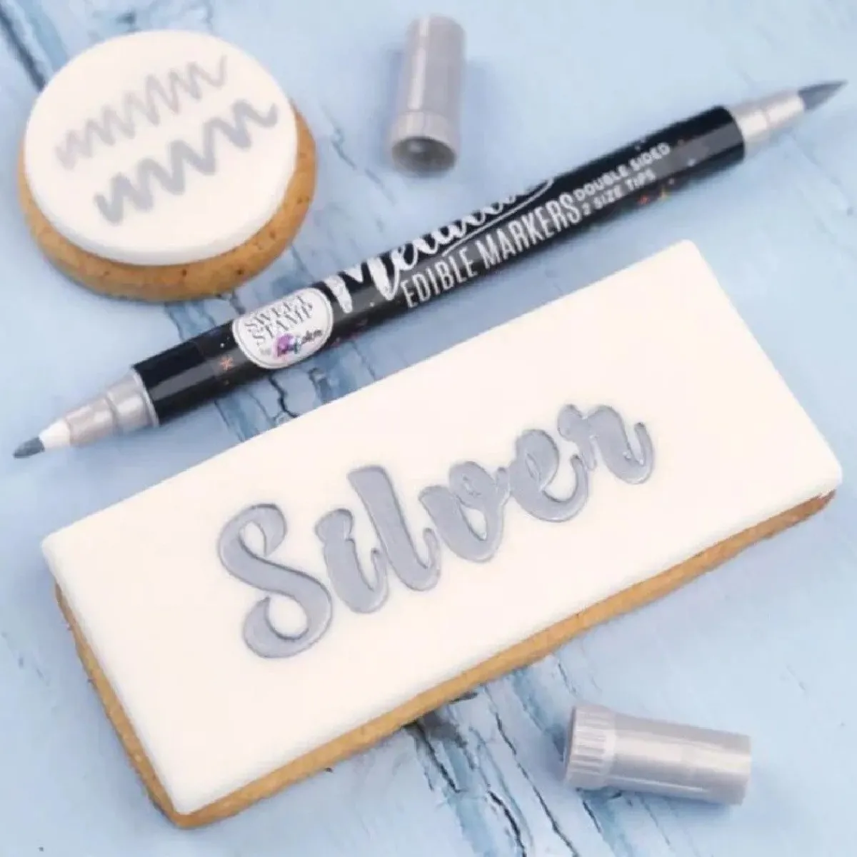 New Sweet Stamp Stift Eetbare Inkt Dubbelzijdig Metallic Zilver