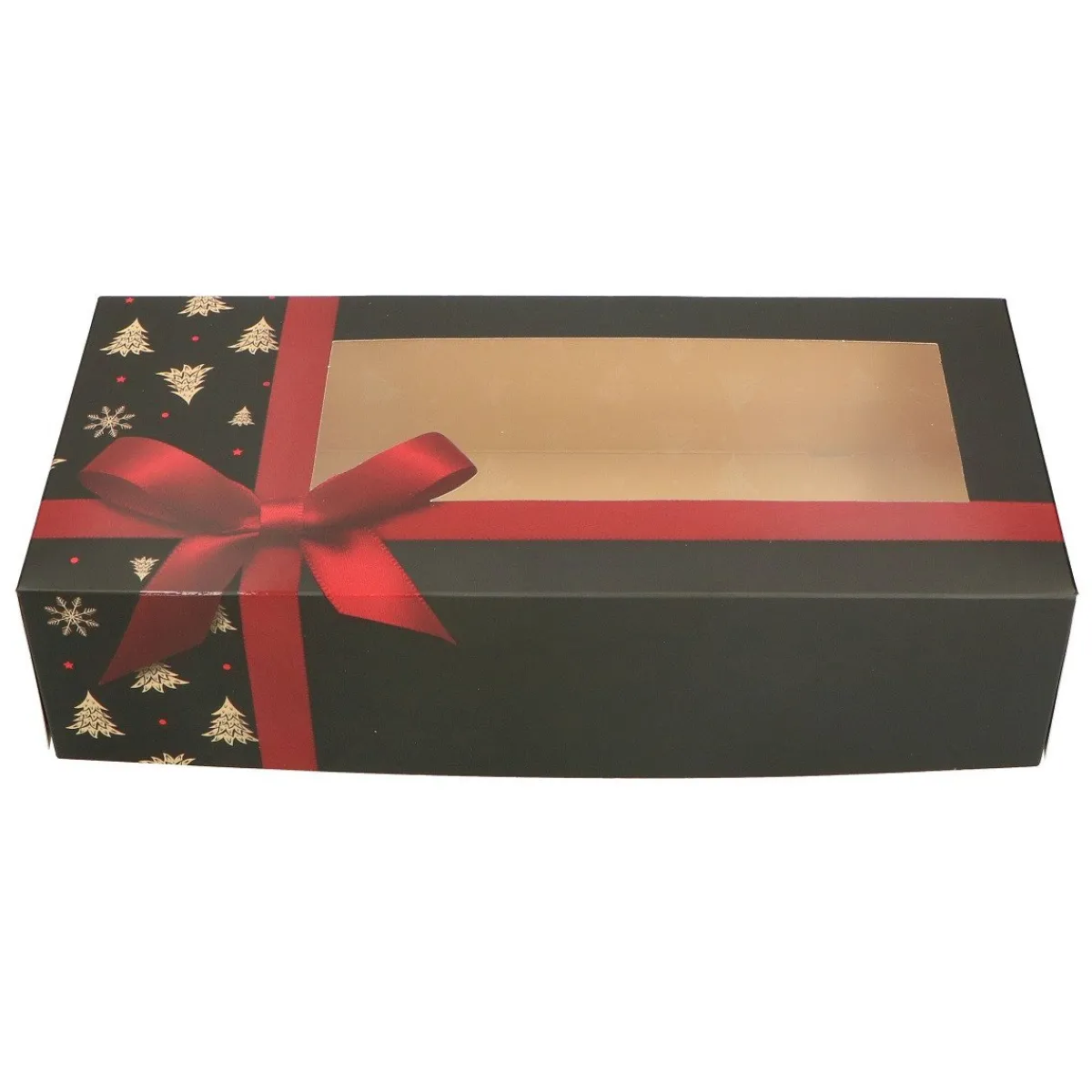 Discount Overig Taartdoos Stol met Venster 34x16x8cm Zwart Strik (Kerst)**