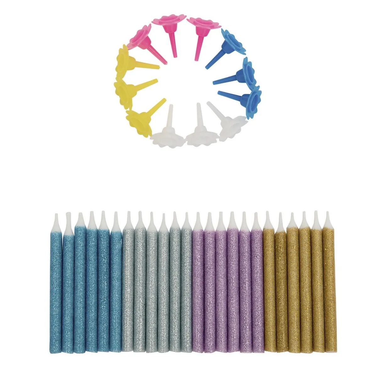 Online BrandNewCake Taartkaarsjes met houders Multi Glitter 24st