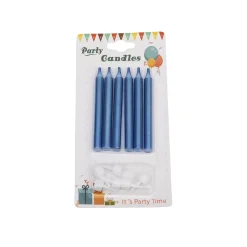 Overig Taartkaarsjes met houders Blauw 6st.**