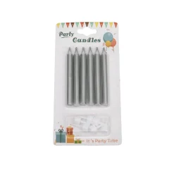 Discount Overig Taartkaarsjes met houders Zilver 6st.**