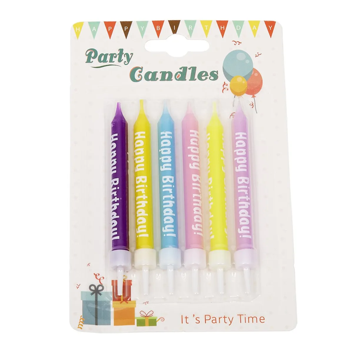 Overig Taartkaarsjes met houders Happy Birthday 6st.**