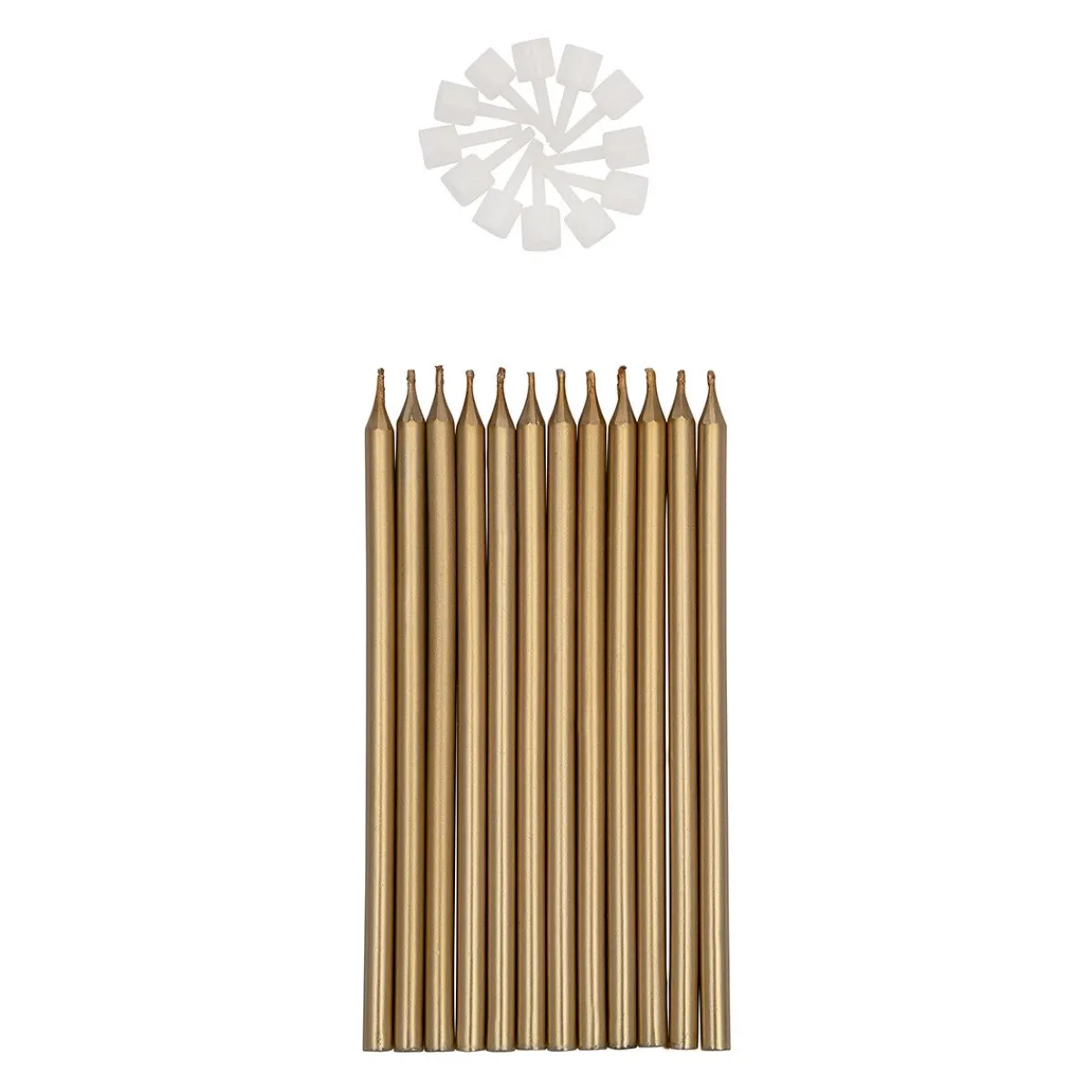 BrandNewCake Taartkaarsjes met houders Lang Goud 12st.