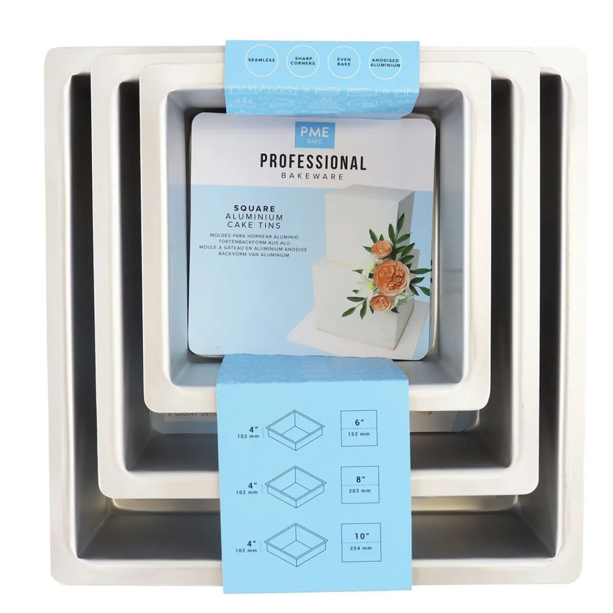 Best PME Taartpan Vierkant 10cm(h) Set/3