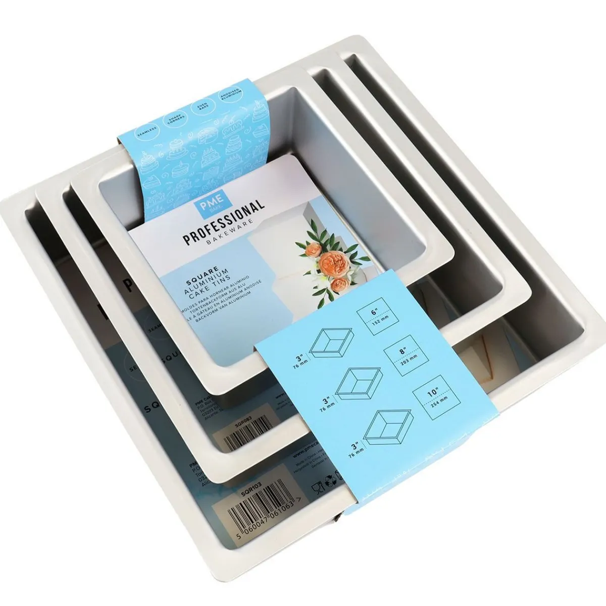 Outlet PME Taartpan Vierkant 7,5cm(h) Set/3