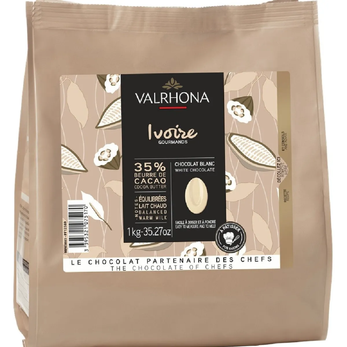 Online Valrhona Chocolade Druppels Wit Ivoire (35%) 1kg