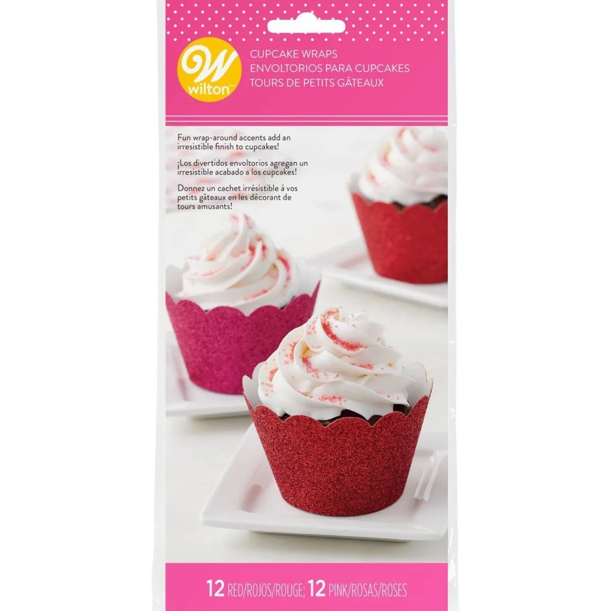 Discount Wilton Cupcake Wraps Glitter Rood en Roze 24st.**